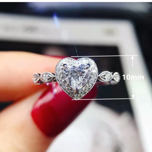 Romantic 925Silver Heart Ring Women White Sapphire - Picture 4 of 4